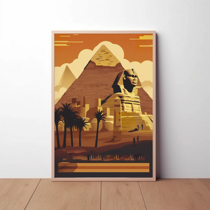 Sphinx Pyramid Desert Sunset View Vintage Travel Poster