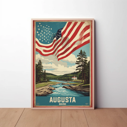Augusta Maine River Retreat Vintage Travel Poster