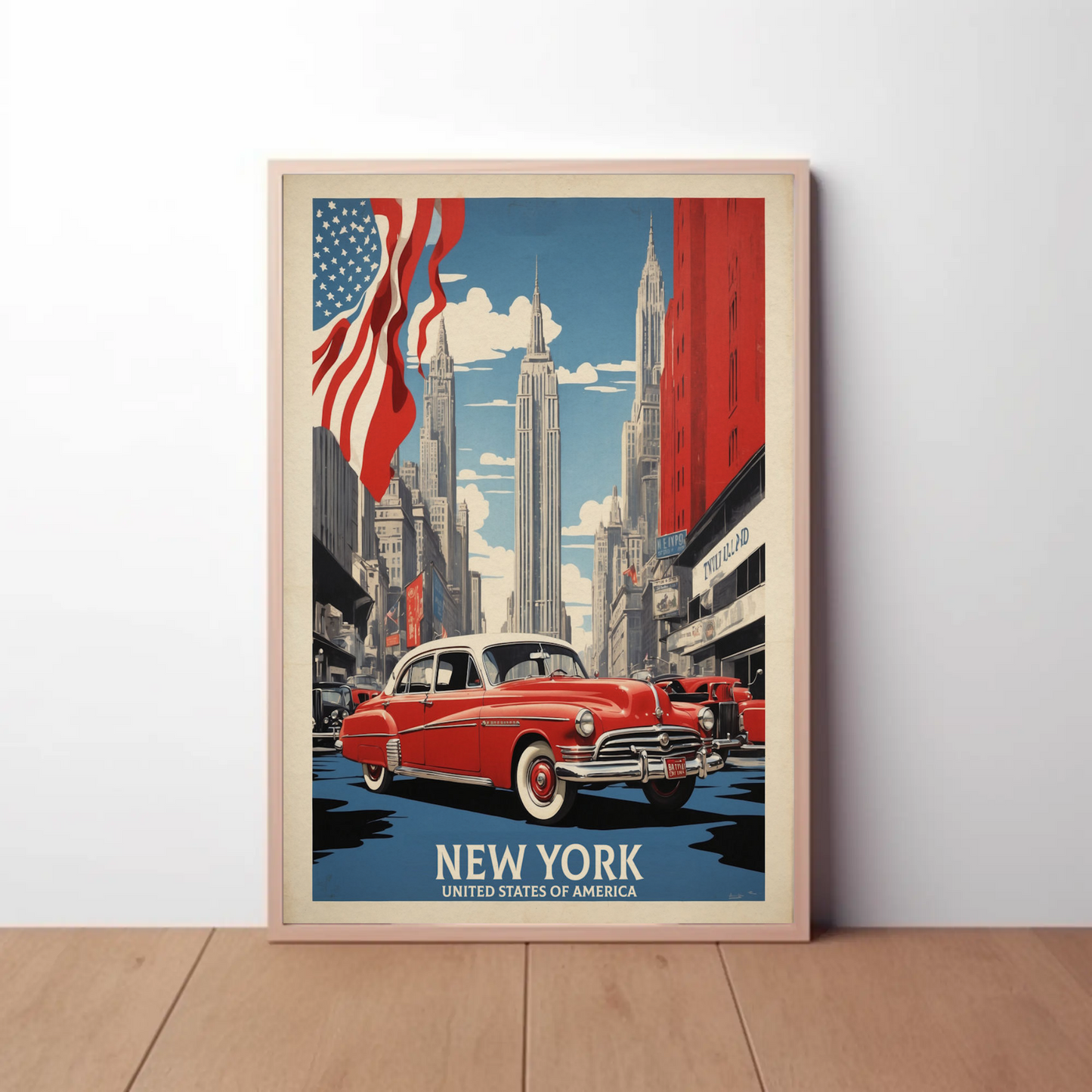 New York American Dream Cars Vintage Travel Poster