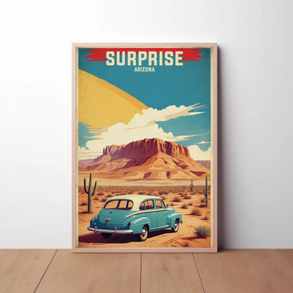 Surprise Arizona Sunset Desert Drive Vintage Travel Poster