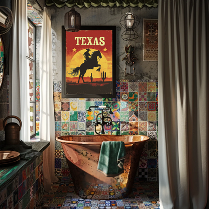 Texas Vintage Poster - Cowboy Sunset