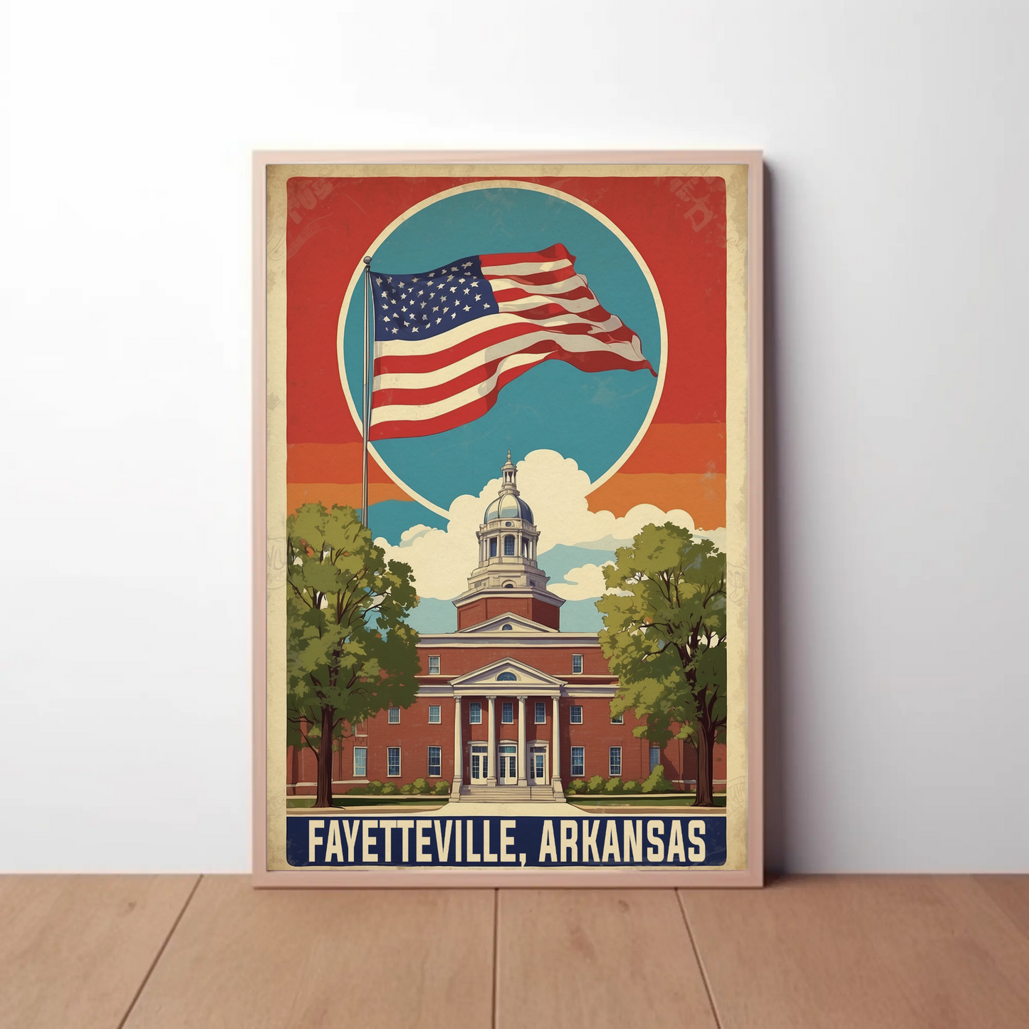 Fayetteville Arkansas Capitol Building Vintage Travel Poster