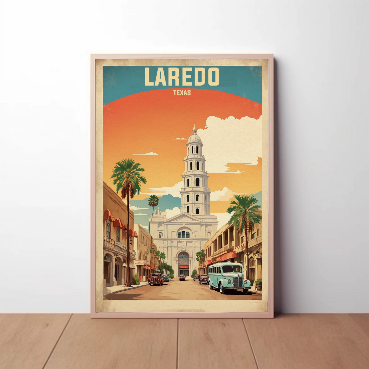 Laredo Texas Historic Tower Vintage Travel Poster