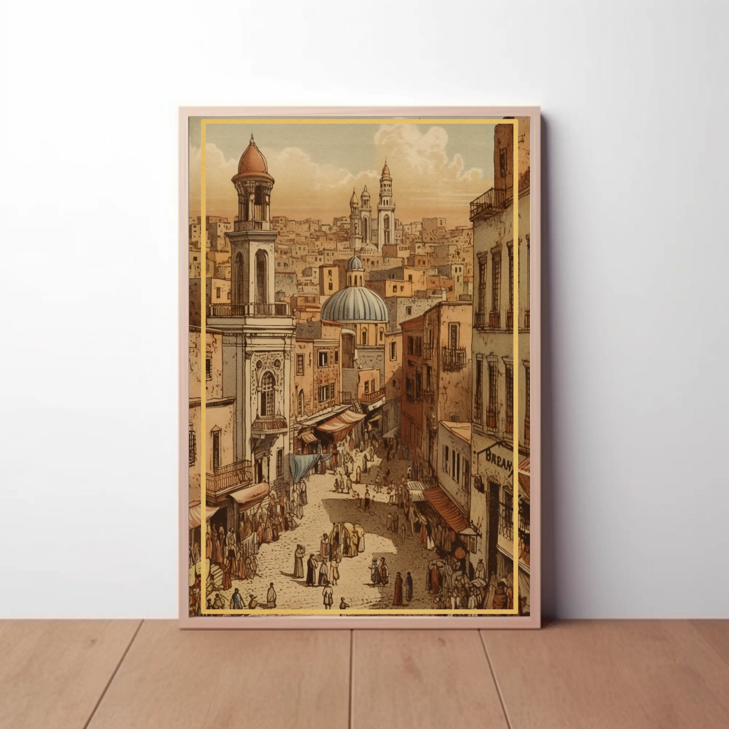 Bustling Middle Eastern Bazaar Vintage Travel Poster