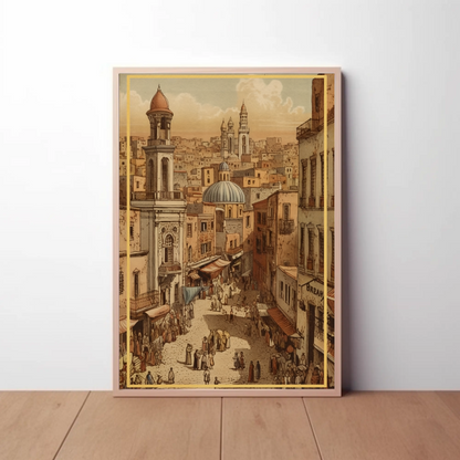 Bustling Middle Eastern Bazaar Vintage Travel Poster