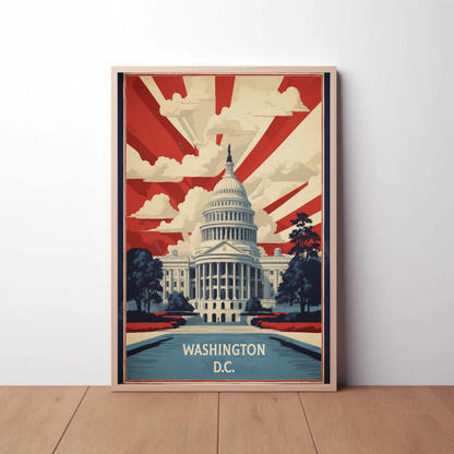 Washington D.C. Capitol Rays Sunrise Glory Vintage Travel Poster