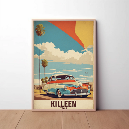 Killeen Texas Classic Car Palm Drive Vintage Travel Poster