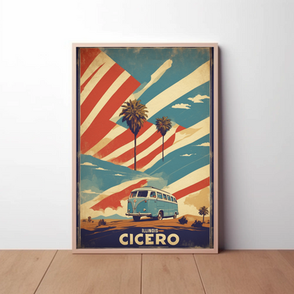 Cicero Illinois Palm Trees American Van Vintage Travel Poster
