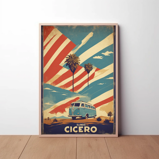 Cicero Illinois Palm Trees American Van Vintage Travel Poster