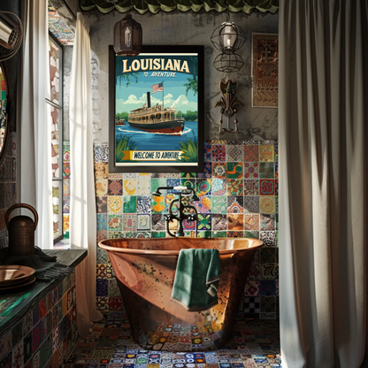 Vintage Travel Poster - Louisiana Steamboat Adventure