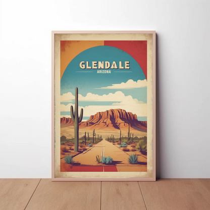 Glendale Arizona Cactus Roadscape Mesa Vintage Travel Poster
