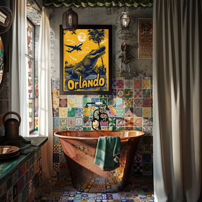 Orlando Vintage Poster - Gator and Airplanes