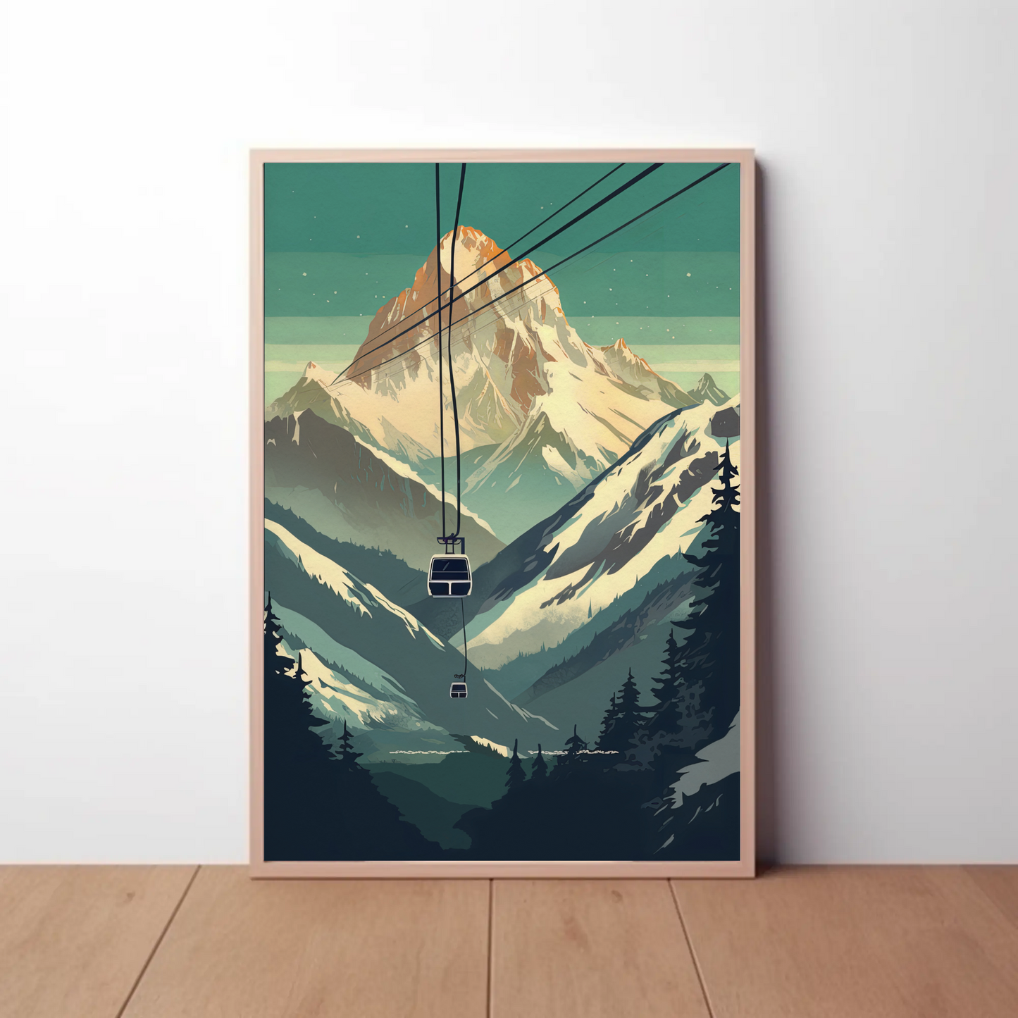 Chalet And Snow Peak Mountain Lodge Vintage Travel Poster