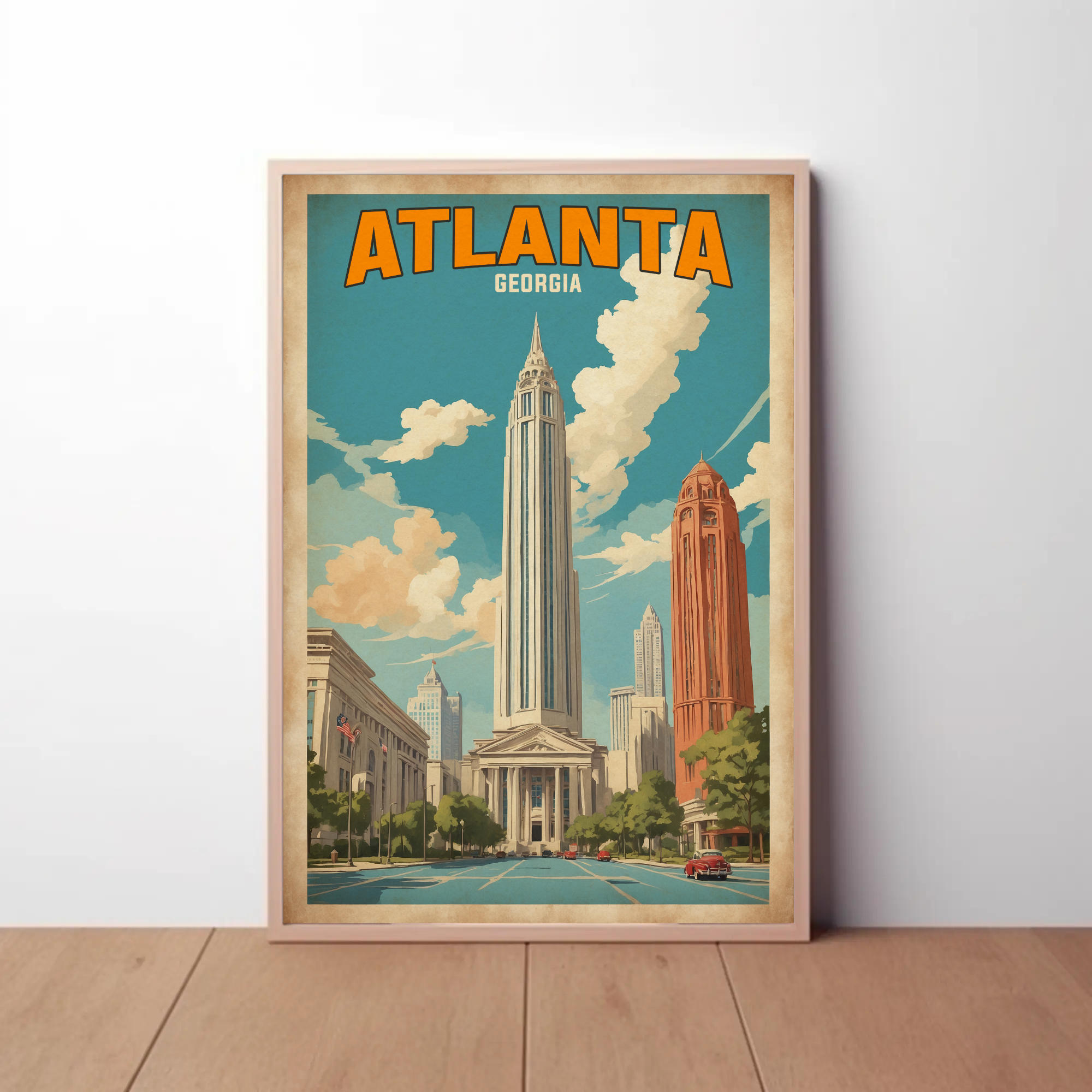 Atlanta Georgia Skyscraper Skyline Vintage Travel Poster