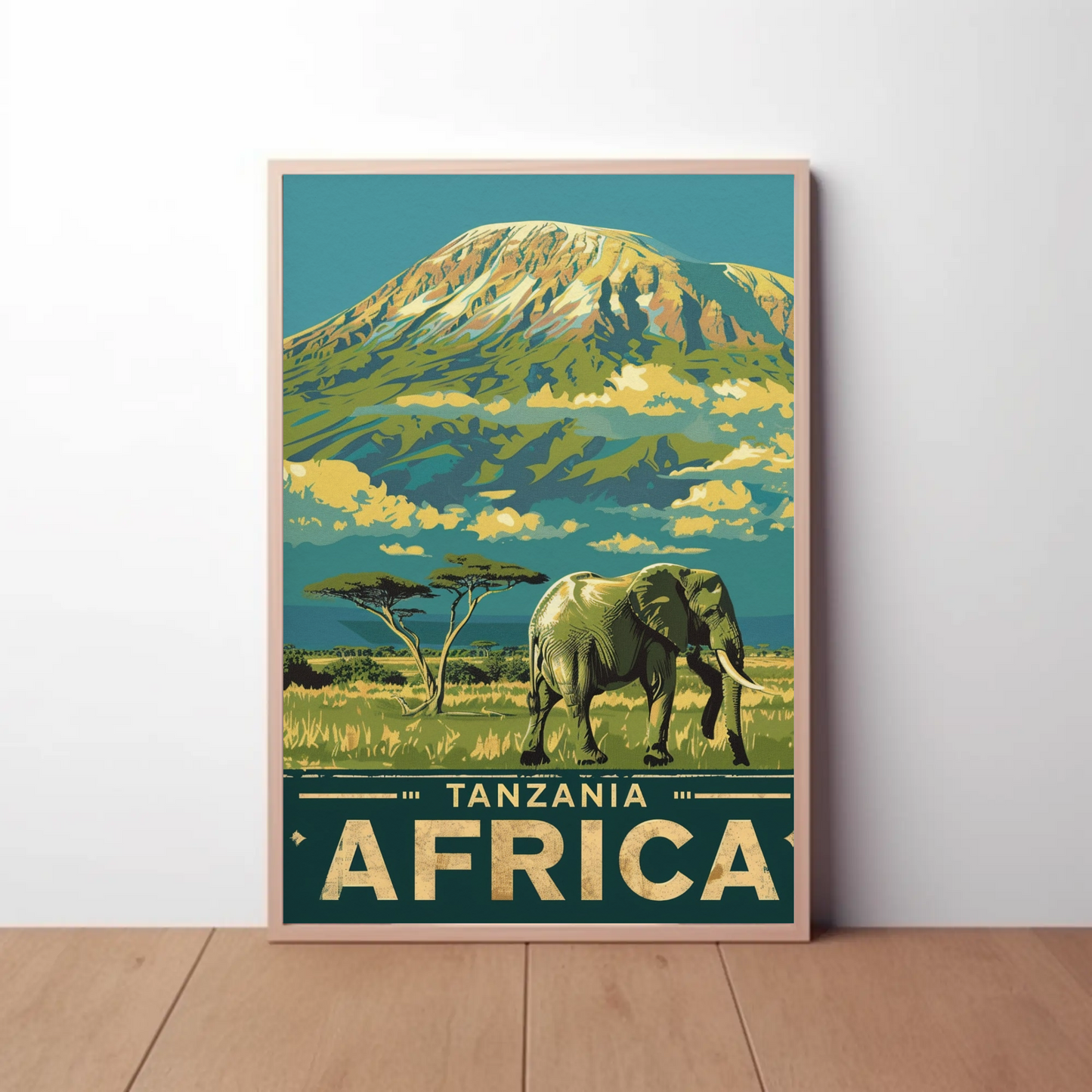 Tanzania Africa Elephant Kilimanjaro Safari Vintage Travel Poster