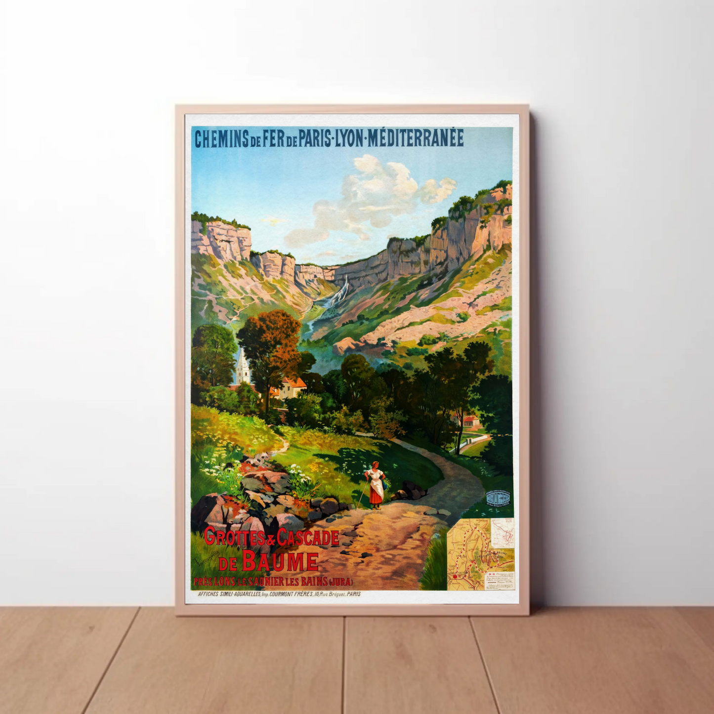 Baume Waterfall Jura France Landscape Vintage Travel Poster