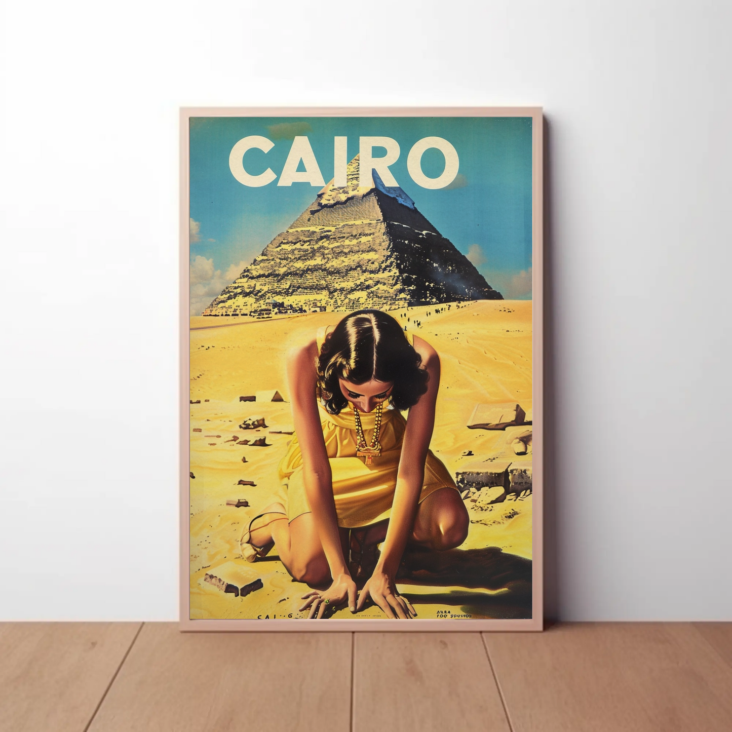 Cairo Egypt Pyramid Desert Woman Vintage Travel Poster