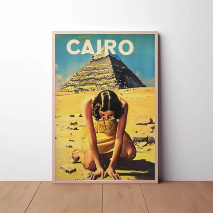 Cairo Egypt Pyramid Desert Woman Vintage Travel Poster