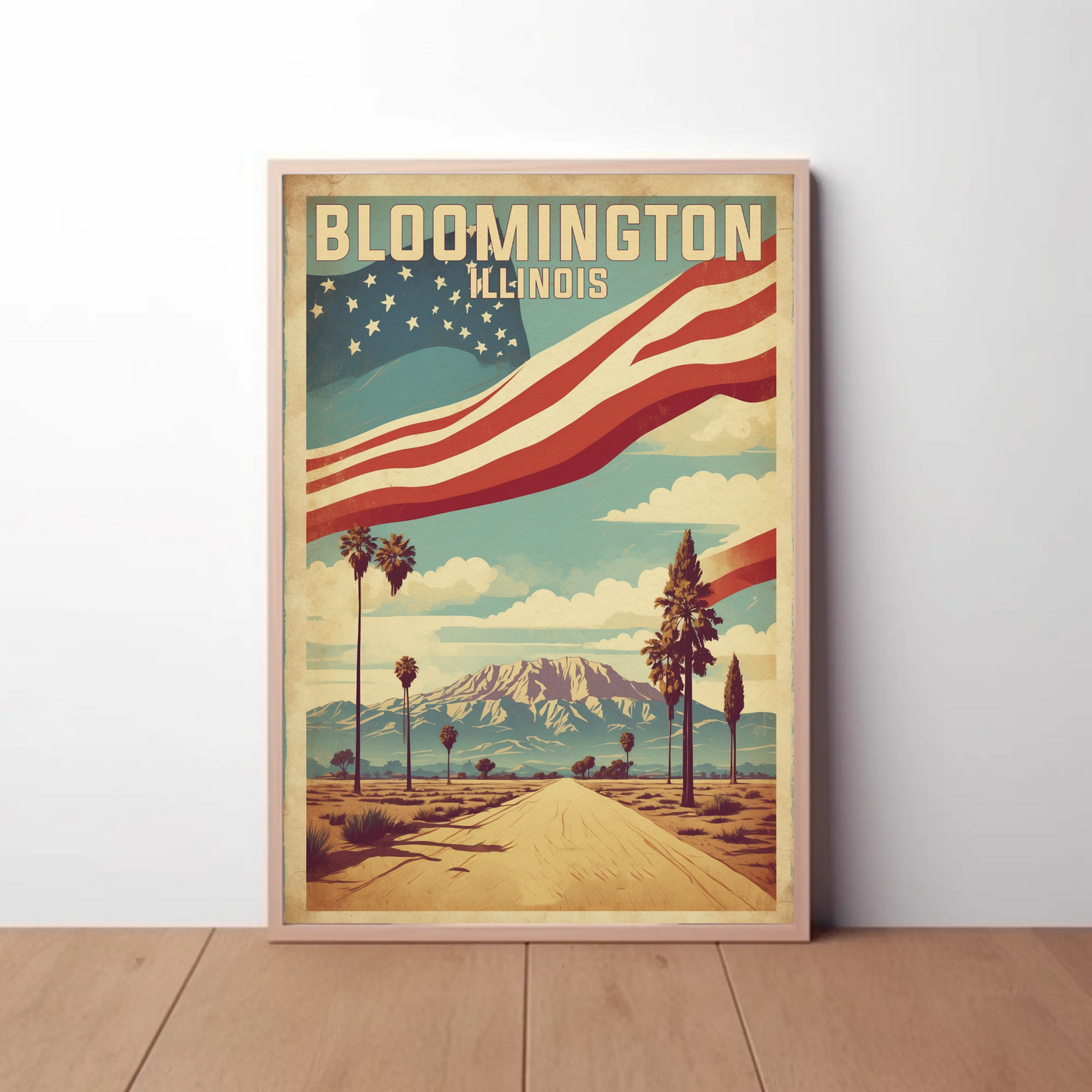 Bloomington Illinois Cityscape Art Print Vintage Travel Poster
