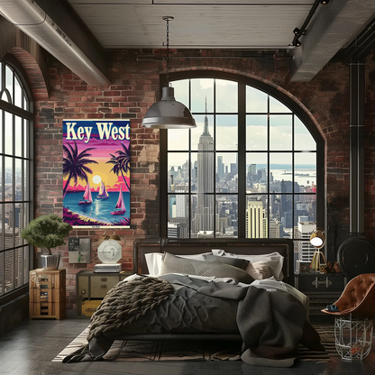 Key West Sailboats at Sunset Vintage Style Poster