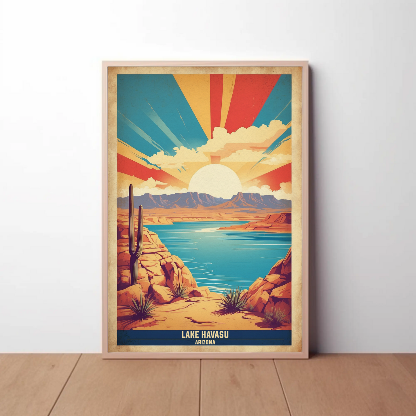 Lake Havasu Arizona Sunset Canyon Water View Vintage Travel Poster