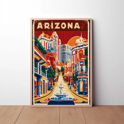 Arizona Bold Hillside Downtown Retro Travel Poster USA