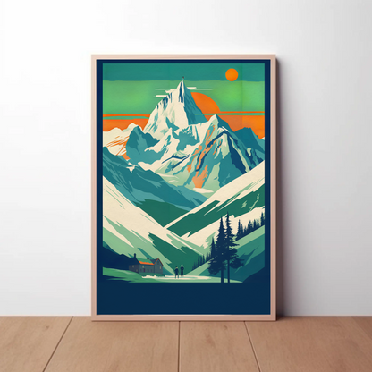 Cable Cars Over Dramatic Mountain Valley Vintage Travel Poster