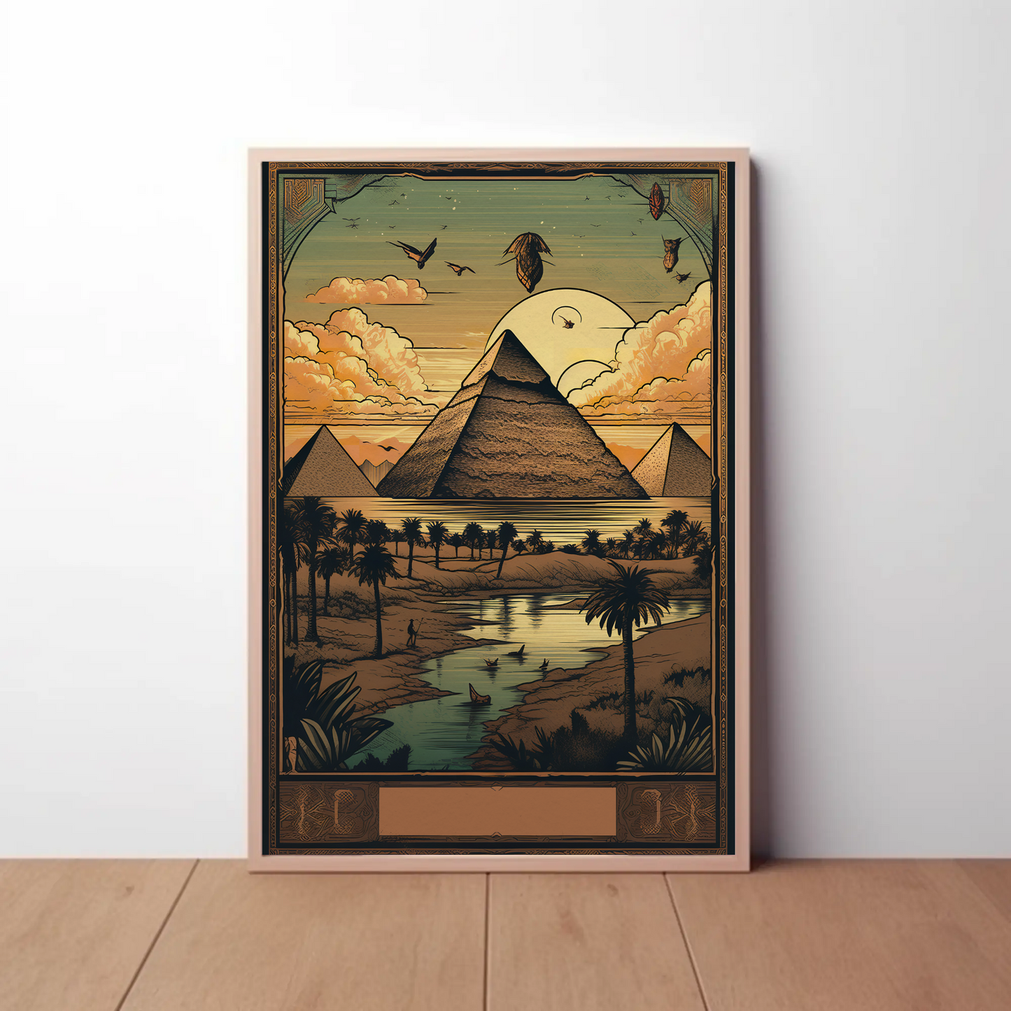 Egyptian Pyramids At Sunset Nile View Vintage Travel Poster
