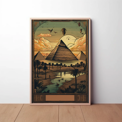 Egyptian Pyramids At Sunset Nile View Vintage Travel Poster