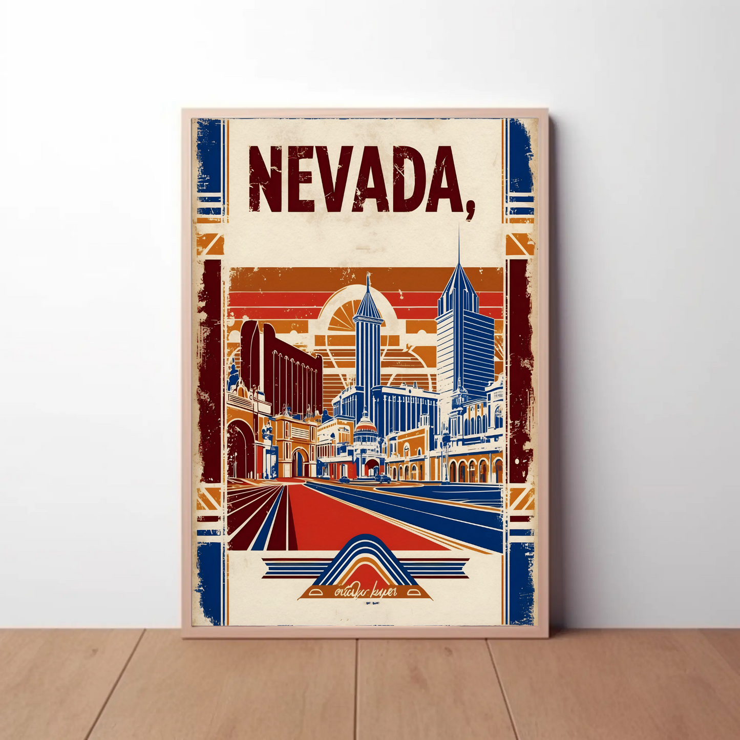 Nevada USA Desert Skyline Retro Vintage Travel Poster