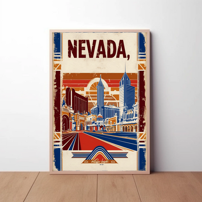 Nevada USA Desert Skyline Retro Vintage Travel Poster