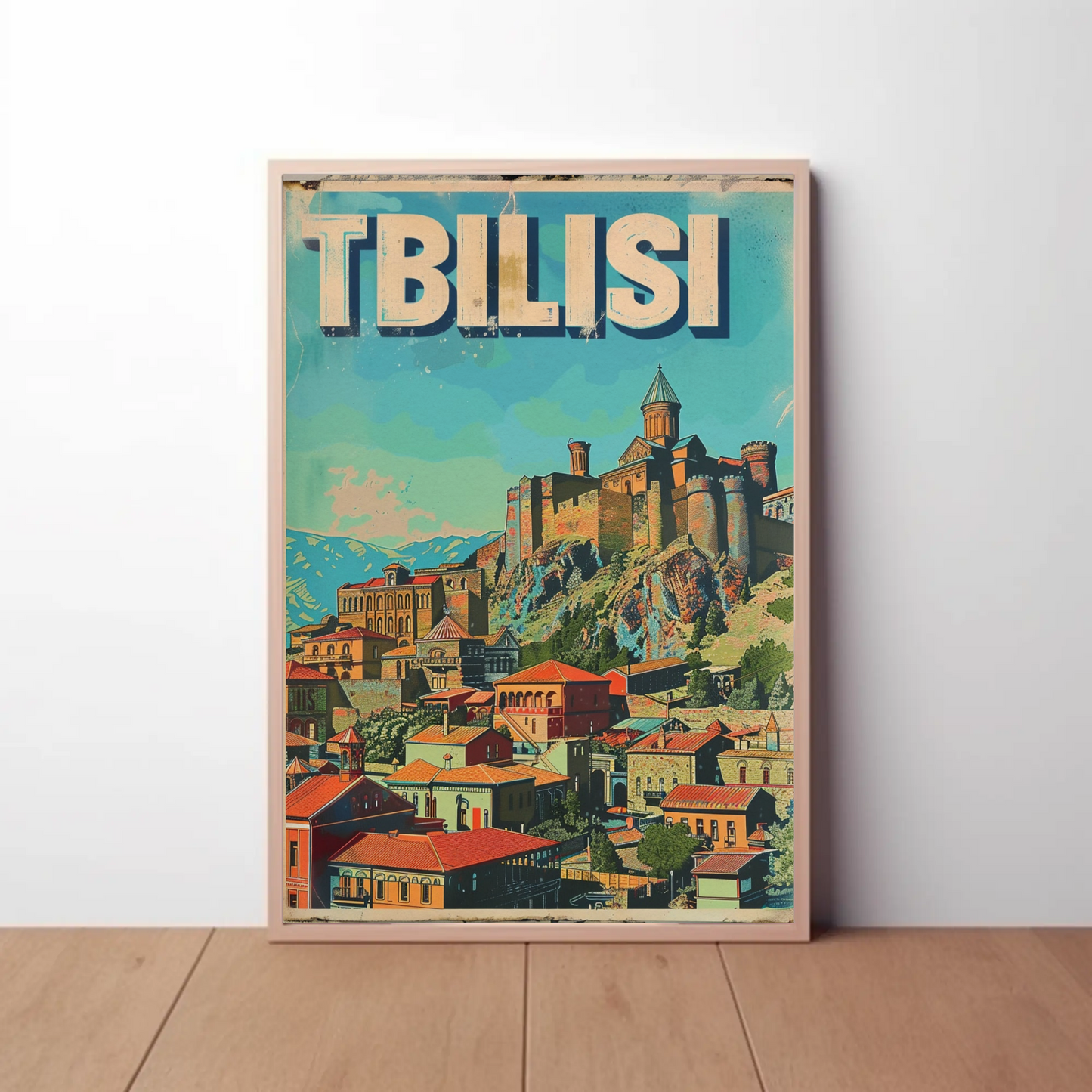 Tbilisi Georgia Fortress Hill Village Vintage Travel Poster
