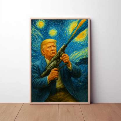 Donald Trump Starry Night Blaster Futuristic Action Vintage Travel Poster