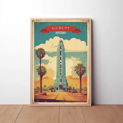 Gilbert Arizona Blue Tower Palm Desert Vintage Travel Poster