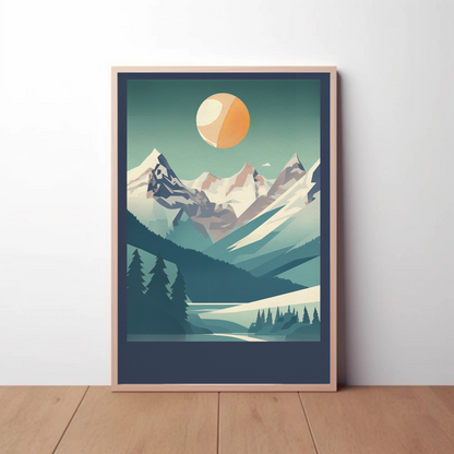 Alpine Summit Sunrise Explorer Scene Vintage Travel Poster