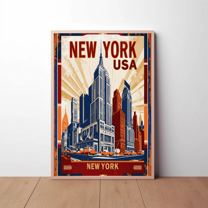 New York USA Empire State Building Vintage Travel Poster