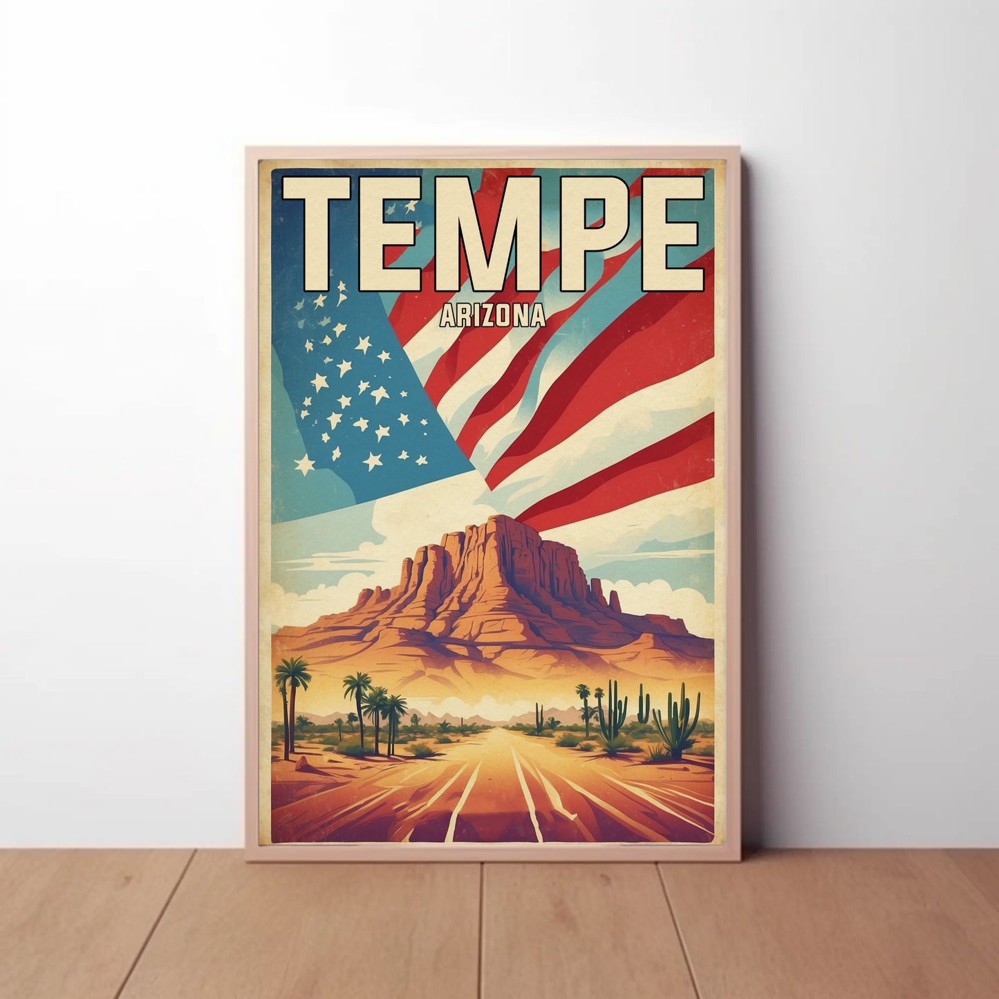 Tempe Arizona Red Rock Horizon Vintage Travel Poster