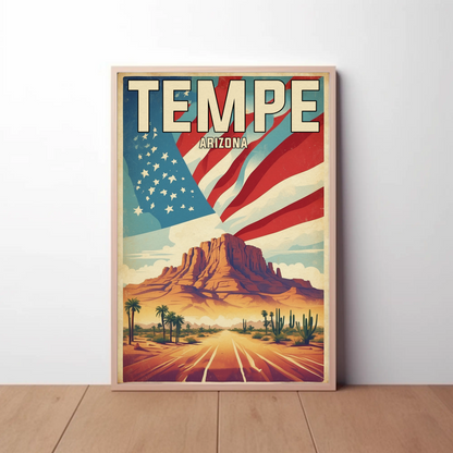 Tempe Arizona Red Rock Horizon Vintage Travel Poster