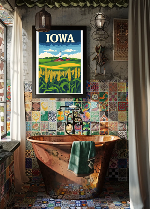 Iowa Farm Landscape Vintage Style Poster