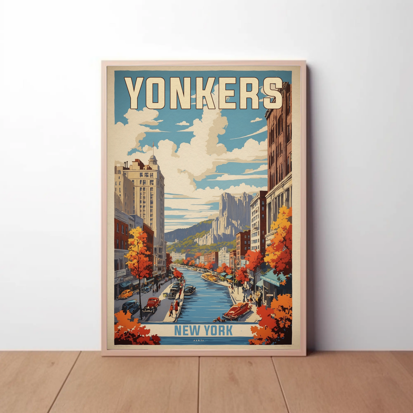 Yonkers New York Cityscape Vintage Travel Poster