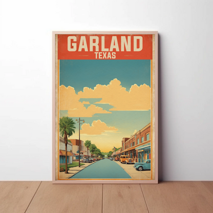 Garland Texas Main Street Retro Sunset Vintage Travel Poster
