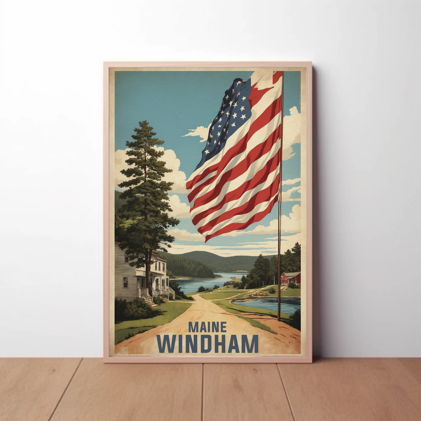 Windham New Hampshire Autumn Riverscape Vintage Travel Poster