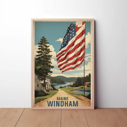 Windham New Hampshire Autumn Riverscape Vintage Travel Poster