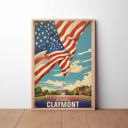 Claymont Delaware Flag Historic Town Hall Vintage Travel Poster