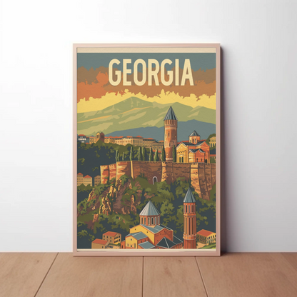 Georgia Caucasus Mountains Old Town Vintage Travel Poster