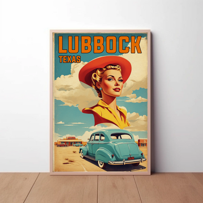 Lubbock Texas Retro Americana Vintage Travel Poster