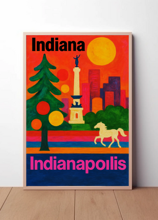 Indianapolis Indiana Skyline Retro Vintage Travel Poster