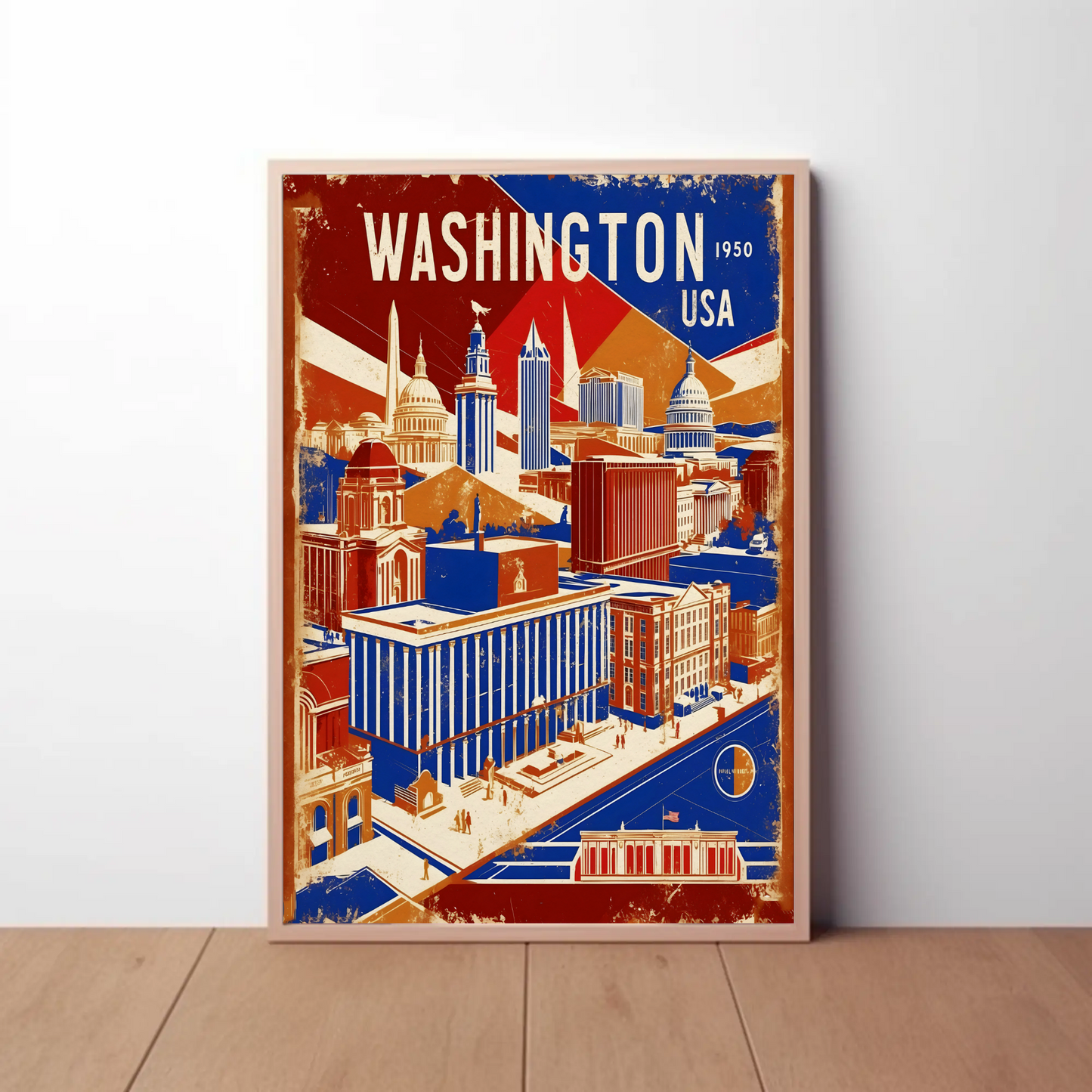 Washington USA 1950s Monument Skyline Travel Poster