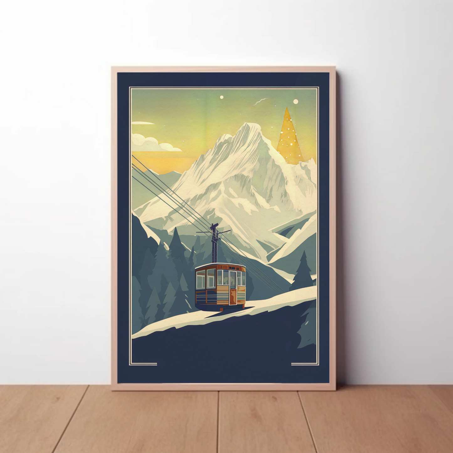 Village Chapel Below Jagged Alps Vintage Travel Poster