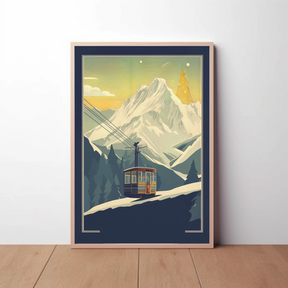 Village Chapel Below Jagged Alps Vintage Travel Poster